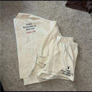 Playboy Cream Sweatshirt and Shorts Set